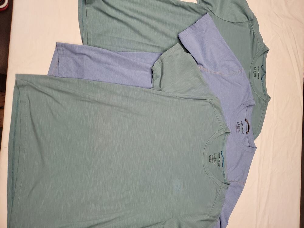 LL Bean Insect Shield Mens M 3 Shirt Lot Short Sleeve Tee Sage Blue Vietnam